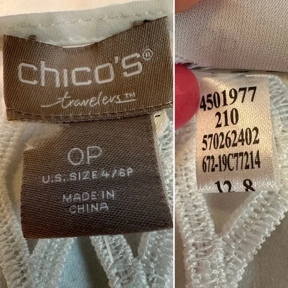 Chico’s Travelers White Open Knit Cardigan Sheer Crochet 3/4 Sleeve Jacket 4/6P - Picture 6 of 11